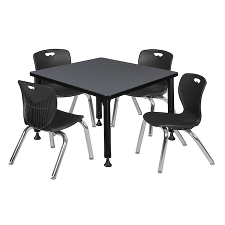 Regency Tables > Height Adjustable > Square Table & Chair Sets, 30 W, 30 L, 23-36 H, Grey TB3030GYAPBK45BK